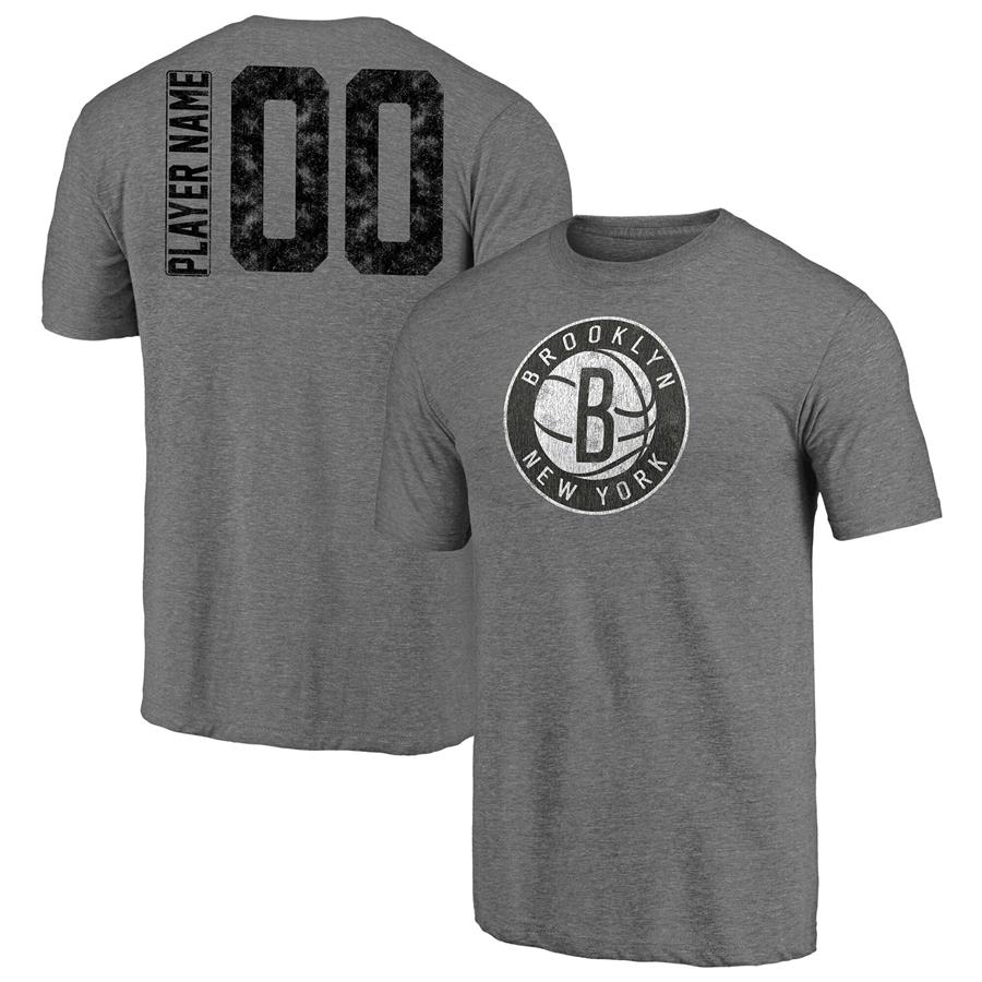 Brooklyn Nets Fanatics Branded Heritage Any Name and Number Tri-Blend T-Shirt - Heathered Gray