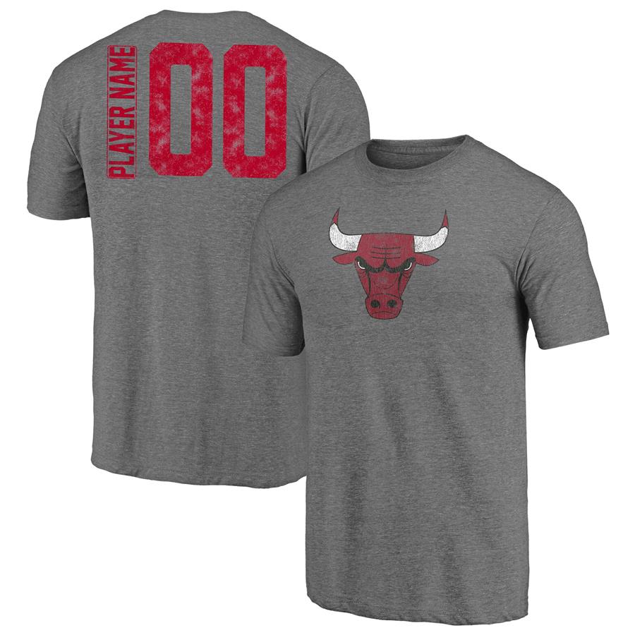 Chicago Bulls Fanatics Branded Heritage Any Name and Number Tri-Blend T-Shirt - Heathered Gray