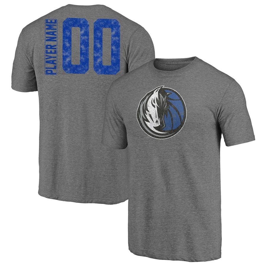 Dallas Mavericks Fanatics Branded Heritage Any Name and Number Tri-Blend T-Shirt - Heathered Gray