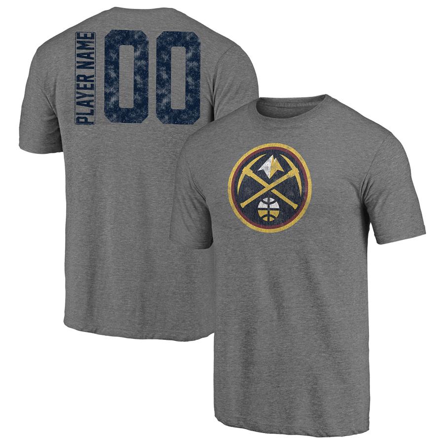 Denver Nuggets Fanatics Branded Heritage Any Name and Number Tri-Blend T-Shirt - Heathered Gray
