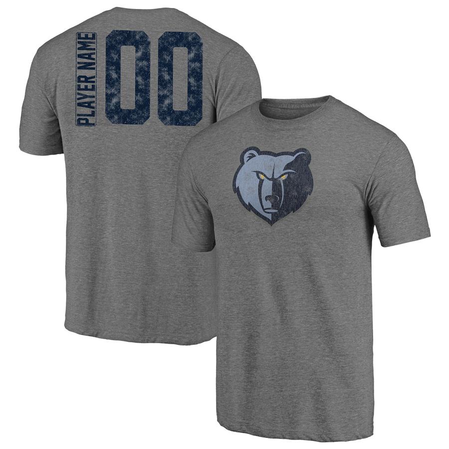 Memphis Grizzlies Fanatics Branded Heritage Any Name and Number Tri-Blend T-Shirt - Heathered Gray