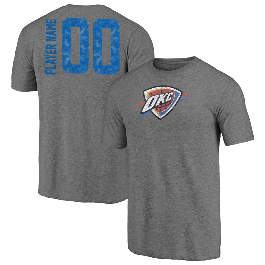 Oklahoma City Thunder Fanatics Branded Heritage Any Name and Number Tri-Blend T-Shirt - Heathered Gray