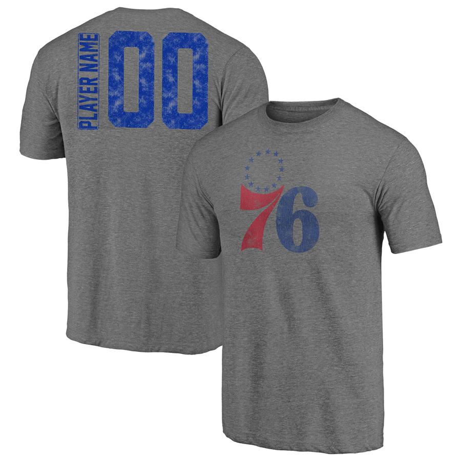 Philadelphia 76ers Fanatics Branded Heritage Any Name and Number Tri-Blend T-Shirt - Heathered Gray