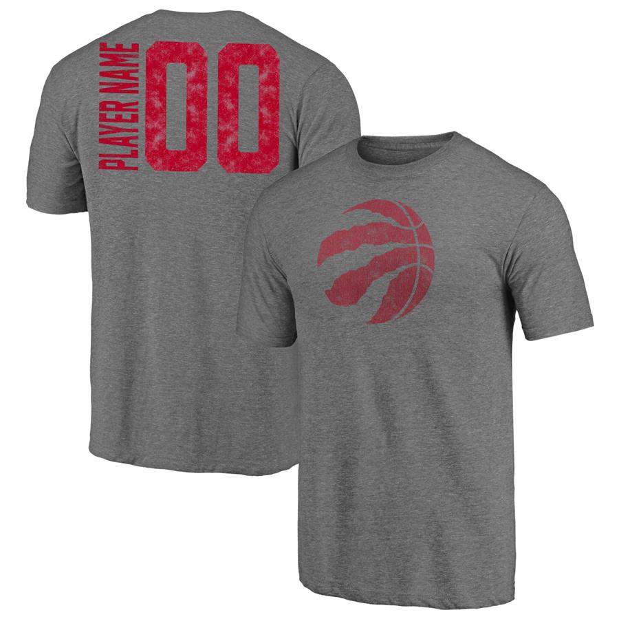 Toronto Raptors Fanatics Branded Heritage Any Name and Number Tri-Blend T-Shirt - Heathered Gray