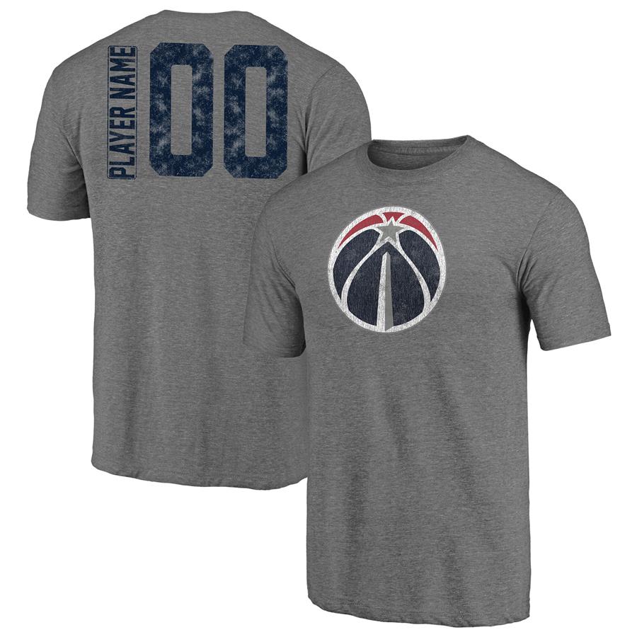 Washington Wizards Fanatics Branded Heritage Any Name and Number Tri-Blend T-Shirt - Heathered Gray