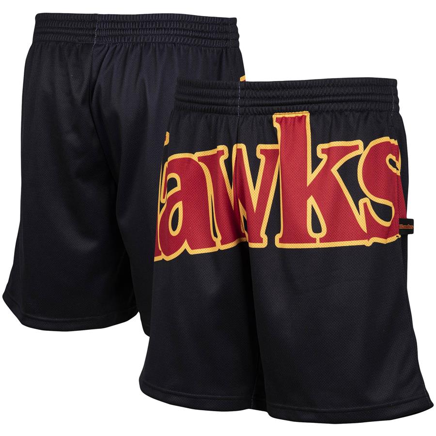 Atlanta Hawks Mitchell & Ness Hardwood Classics Big Face 2.0 Shorts - Black