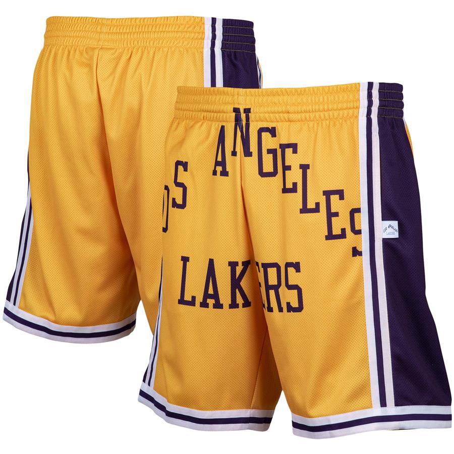 Los Angeles Lakers Mitchell & Ness Hardwood Classics Big Face 2.0 Shorts - Gold
