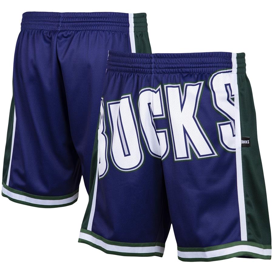 Milwaukee Bucks Mitchell & Ness Hardwood Classics Big Face 2.0 Shorts - Purple