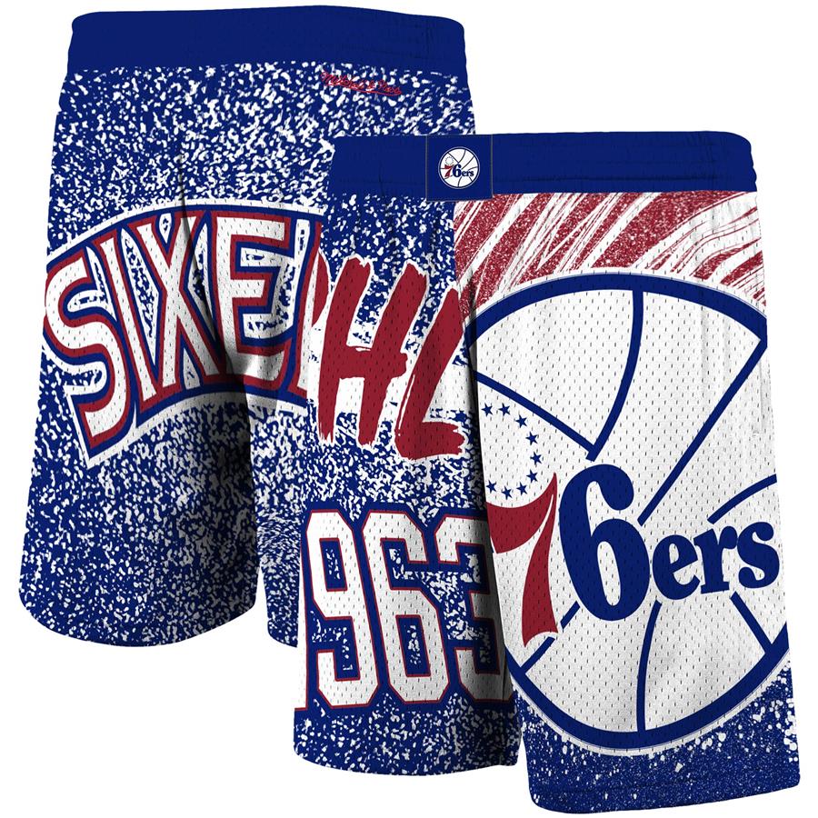Philadelphia 76ers Mitchell & Ness Hardwood Classics Jumbotron Sublimated Shorts - Royal
