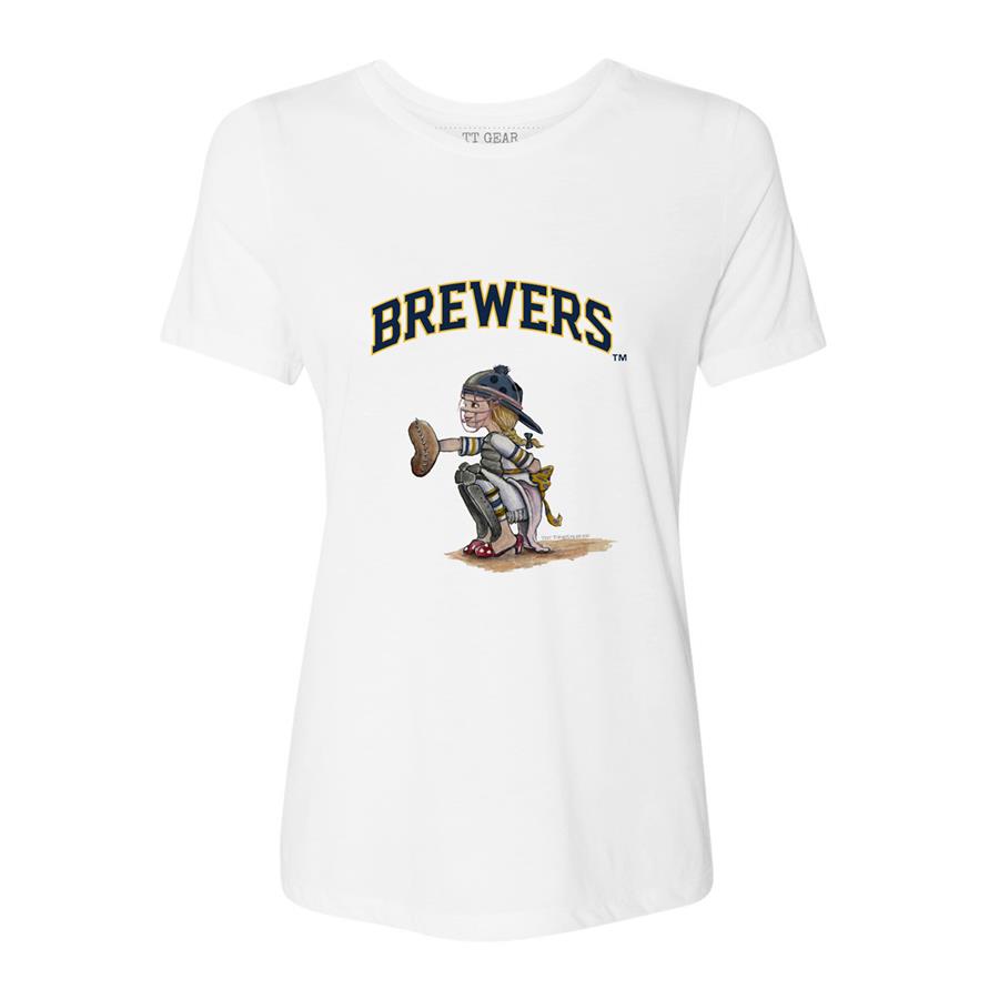 Milwaukee Brewers Tiny Turnip Women's Kate the Catcher T-Shirt - White