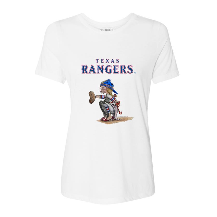 Texas Rangers Tiny Turnip Women's Kate the Catcher T-Shirt - White
