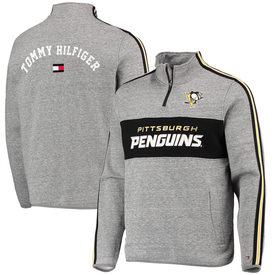 Pittsburgh Penguins Tommy Hilfiger Mario Quarter-Zip Jacket - Heathered Gray