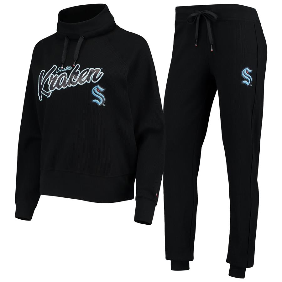 Seattle Kraken Tommy Hilfiger Women's Zoey Raglan Tri-Blend Pullover Sweatshirt & Pants Lounge Set - Deep Sea Blue