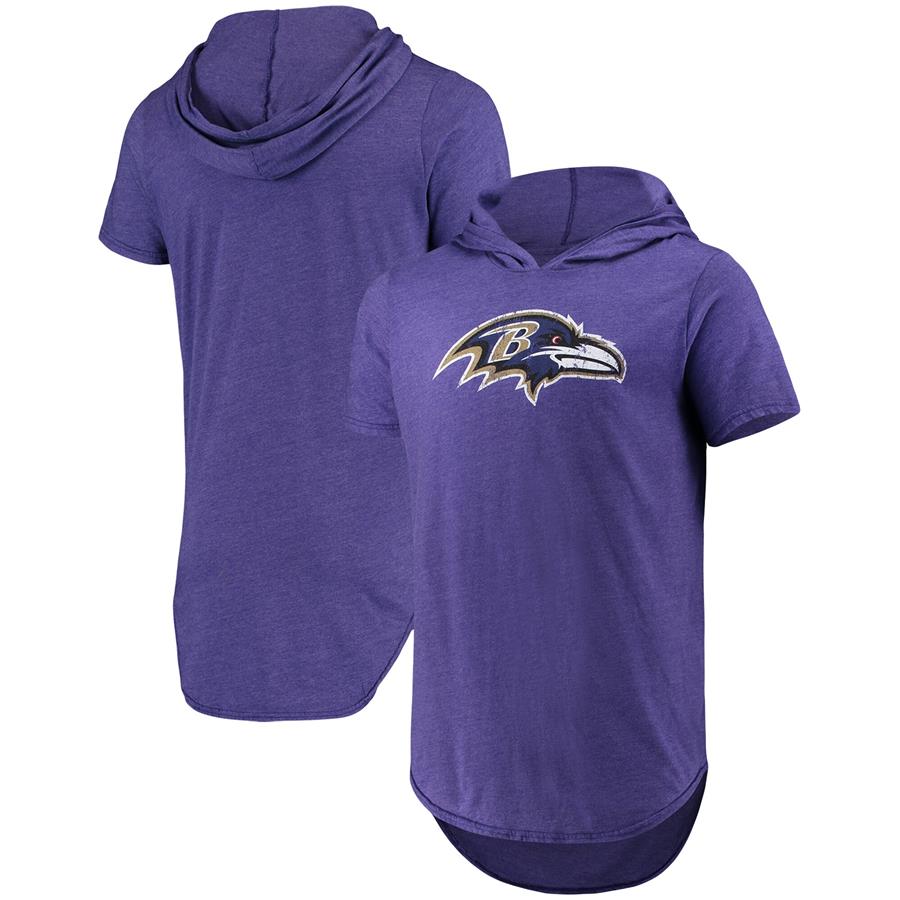 Baltimore Ravens Majestic Threads Primary Logo Tri-Blend Hoodie T-Shirt - Purple