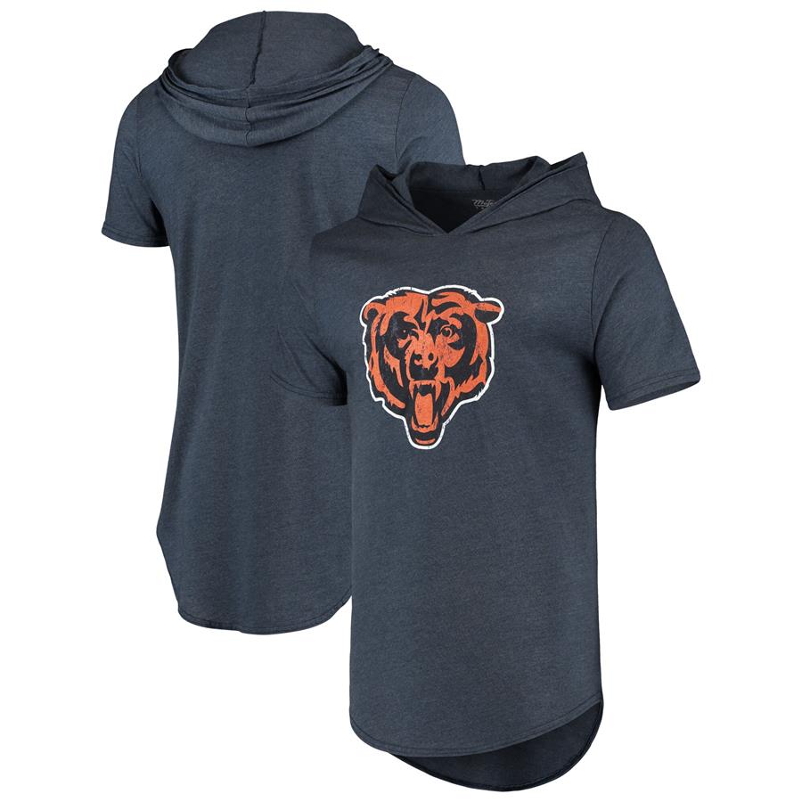 Chicago Bears Majestic Threads Primary Logo Tri-Blend Hoodie T-Shirt - Navy