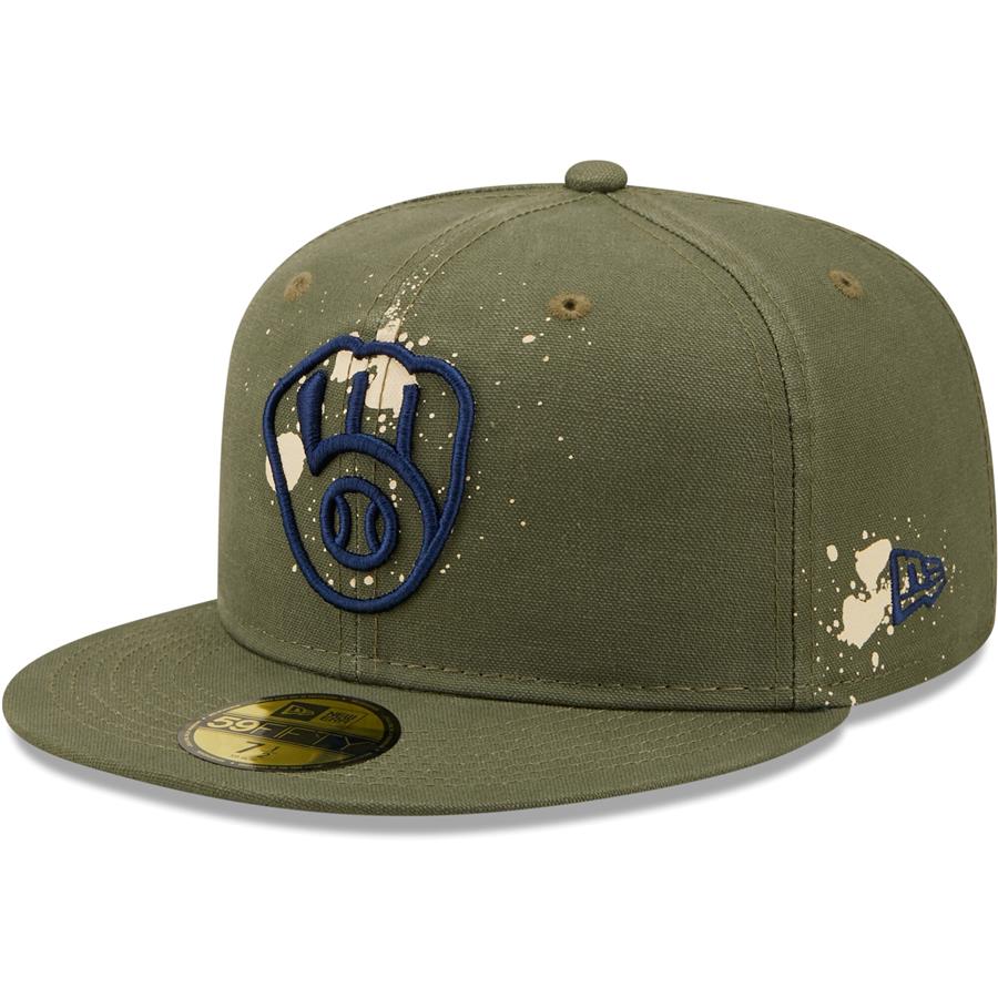Milwaukee Brewers New Era Splatter 59FIFTY Fitted Hat - Olive