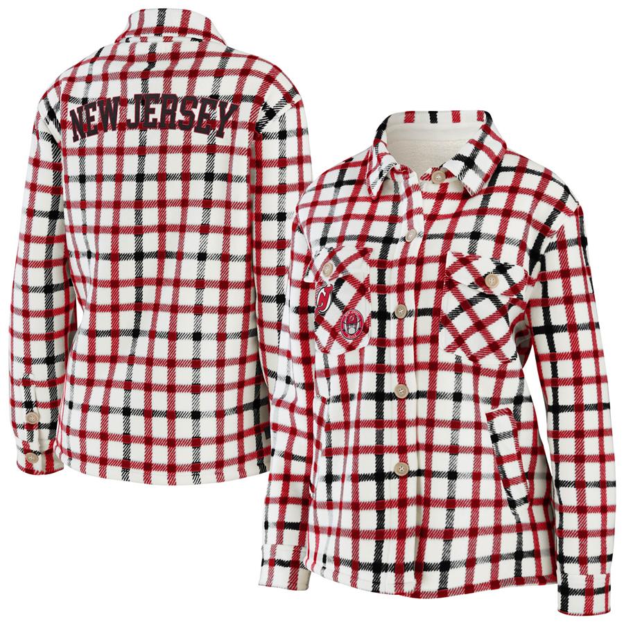 Женская рубашка-куртка New Jersey Devils WEAR by Erin Andrews Plaid Button-Up (бежевый меланж)