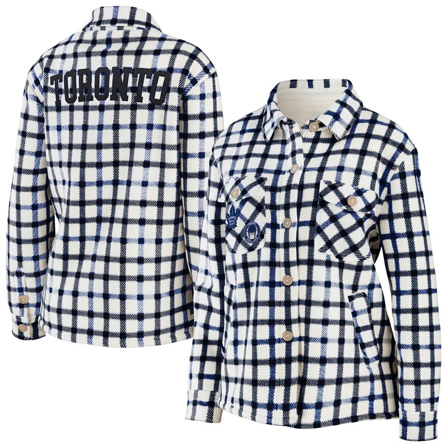 Toronto Maple Leafs WEAR by Erin Andrews Women's Plaid Button-Up Shirt Jacket - Oatmeal