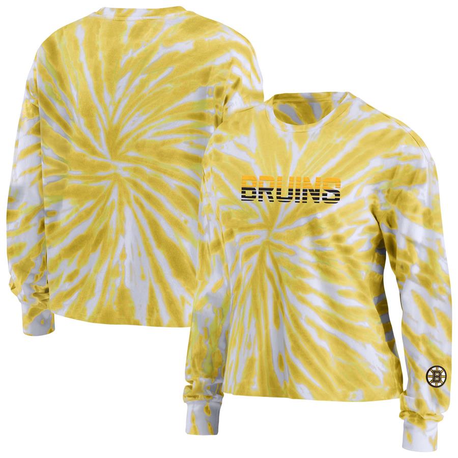 Boston Bruins WEAR by Erin Andrews Women's Tie-Dye Long Sleeve T-Shirt - Gold
