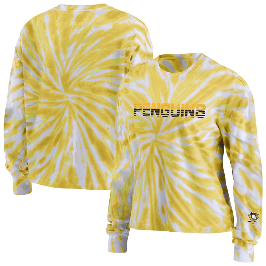 Pittsburgh Penguins WEAR by Erin Andrews Women's Tie-Dye Long Sleeve T-Shirt - Gold
