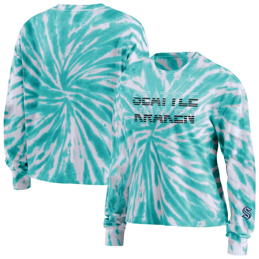 Seattle Kraken WEAR by Erin Andrews Women's Tie-Dye Long Sleeve T-Shirt - Light Blue