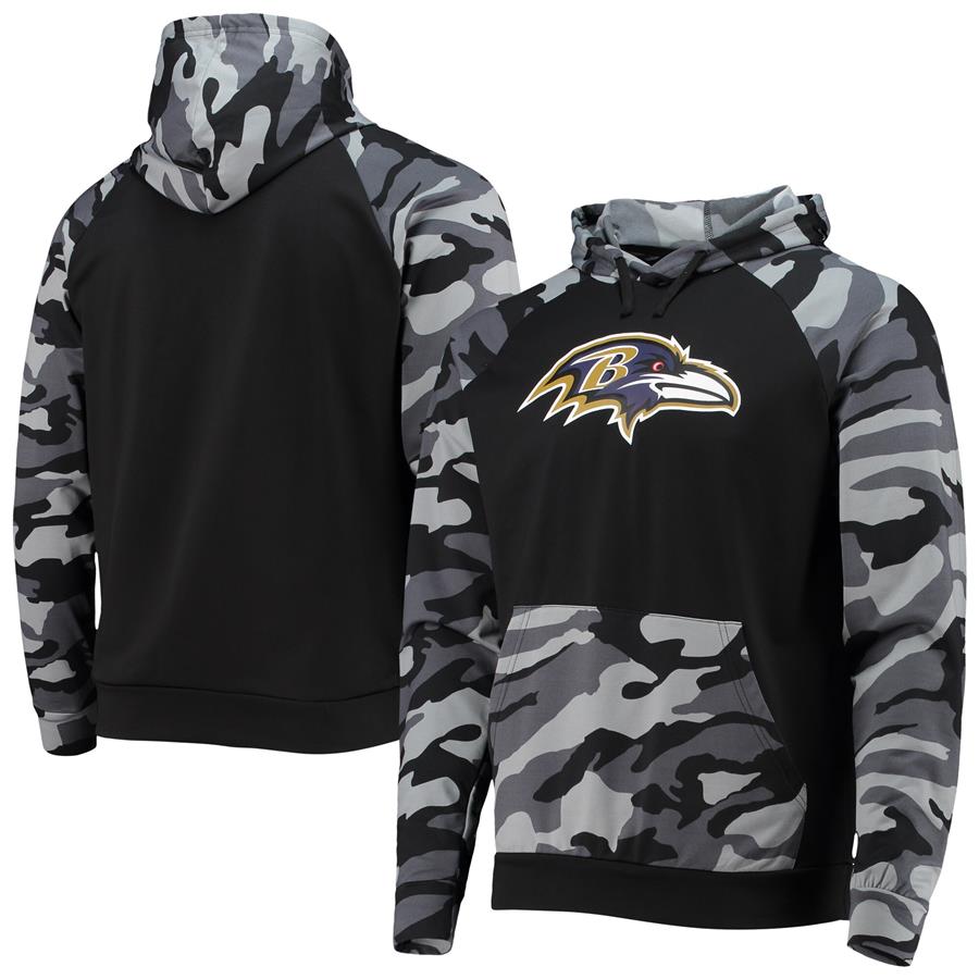 Baltimore Ravens FOCO Camo Raglan Pullover Hoodie - Black