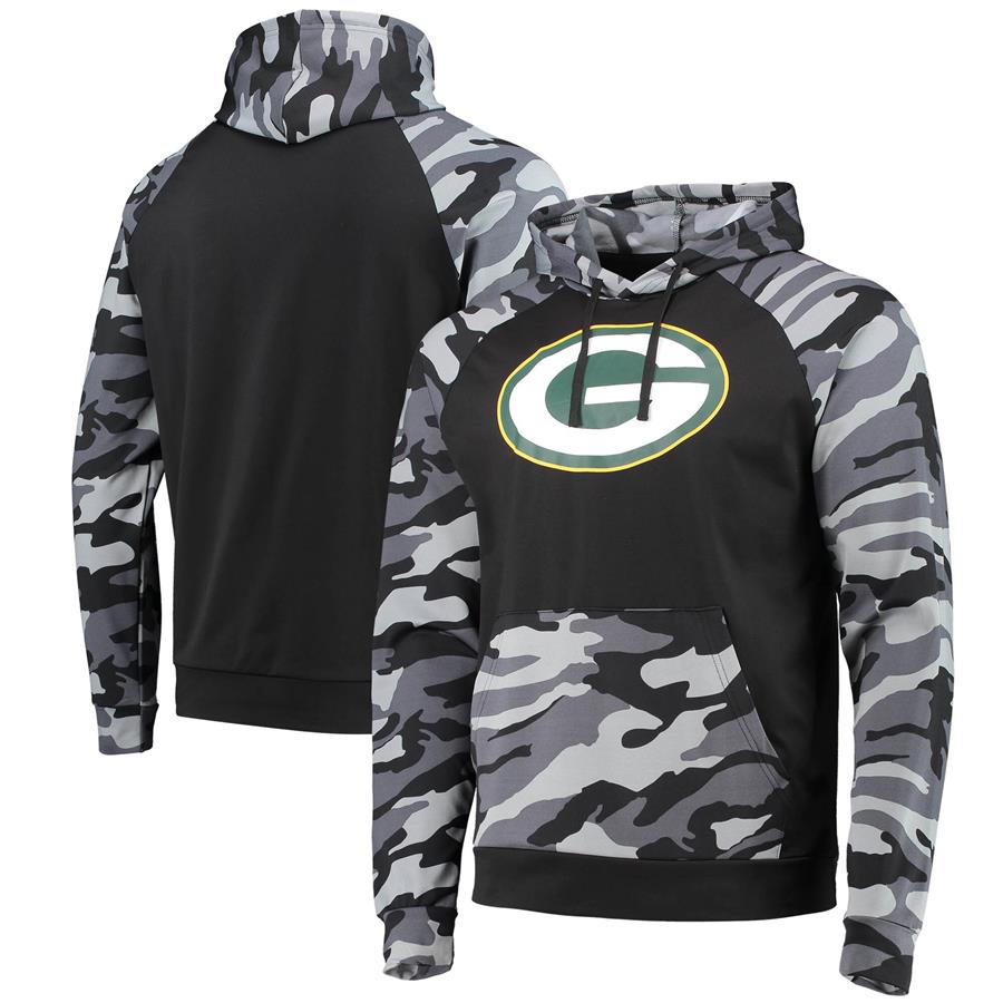 Green Bay Packers FOCO Camo Raglan Pullover Hoodie - Black