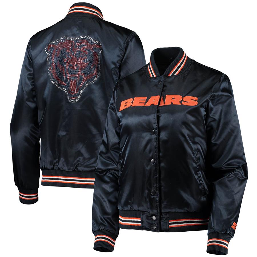 Chicago Bears Starter Women's Varsity Lover Satin Full-Snap Jacket - Navy