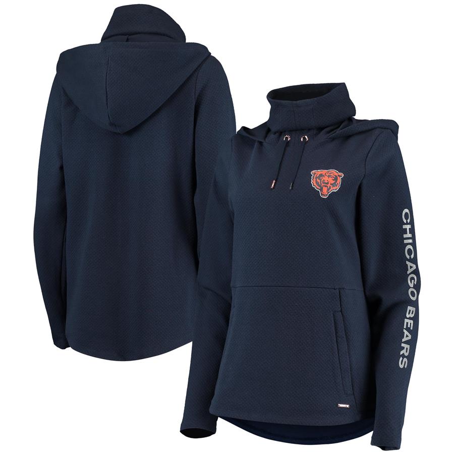 Chicago Bears MSX by Michael Strahan Women's Amelia Turtleneck Tri-Blend Pullover Hoodie - Navy
