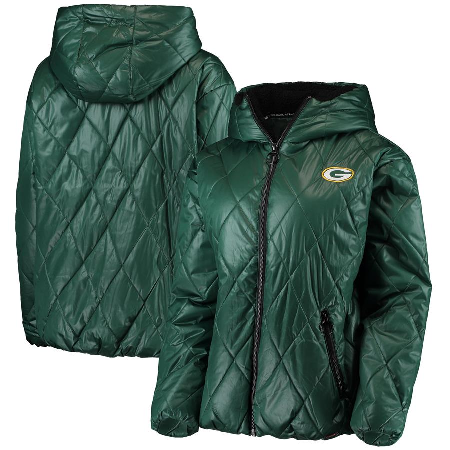 Green Bay Packers MSX by Michael Strahan Women's Charlotte Full-Zip Hoodie Puffer Jacket - Green