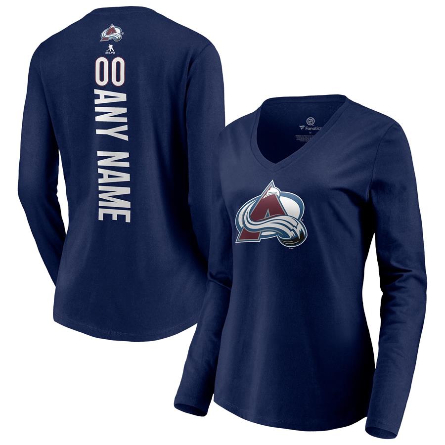 Colorado Avalanche Fanatics Branded Women's Any Name & Number Playmaker V-Neck Long Sleeve T-Shirt - Navy