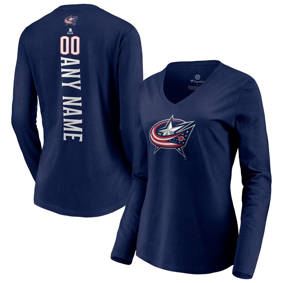 Columbus Blue Jackets Fanatics Branded Women's Any Name & Number Playmaker V-Neck Long Sleeve T-Shirt - Navy