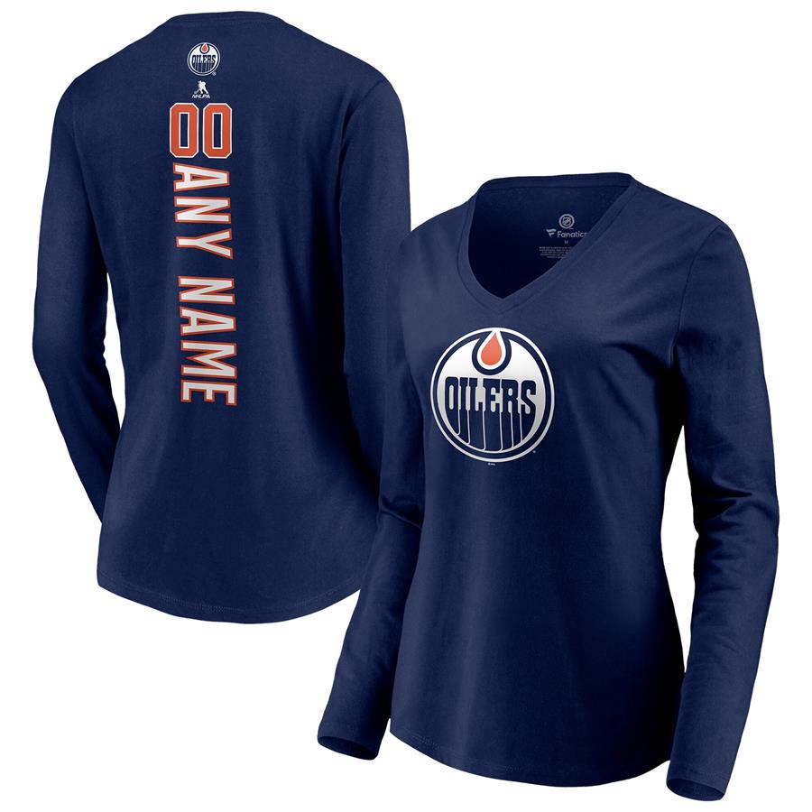 Edmonton Oilers Fanatics Branded Women's Any Name & Number Playmaker V-Neck Long Sleeve T-Shirt - Navy