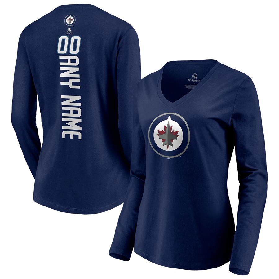 Winnipeg Jets Fanatics Branded Women's Any Name & Number Playmaker V-Neck Long Sleeve T-Shirt - Navy
