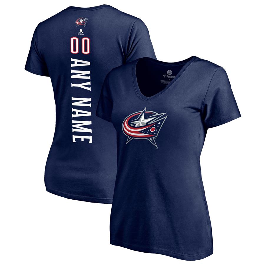 Columbus Blue Jackets Fanatics Branded Women's Any Name & Number Playmaker V-Neck T-Shirt- Navy