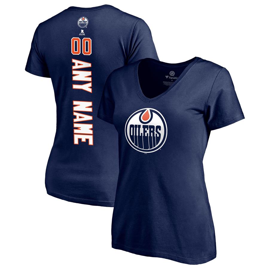 Edmonton Oilers Fanatics Branded Women's Any Name & Number Playmaker V-Neck T-Shirt- Navy