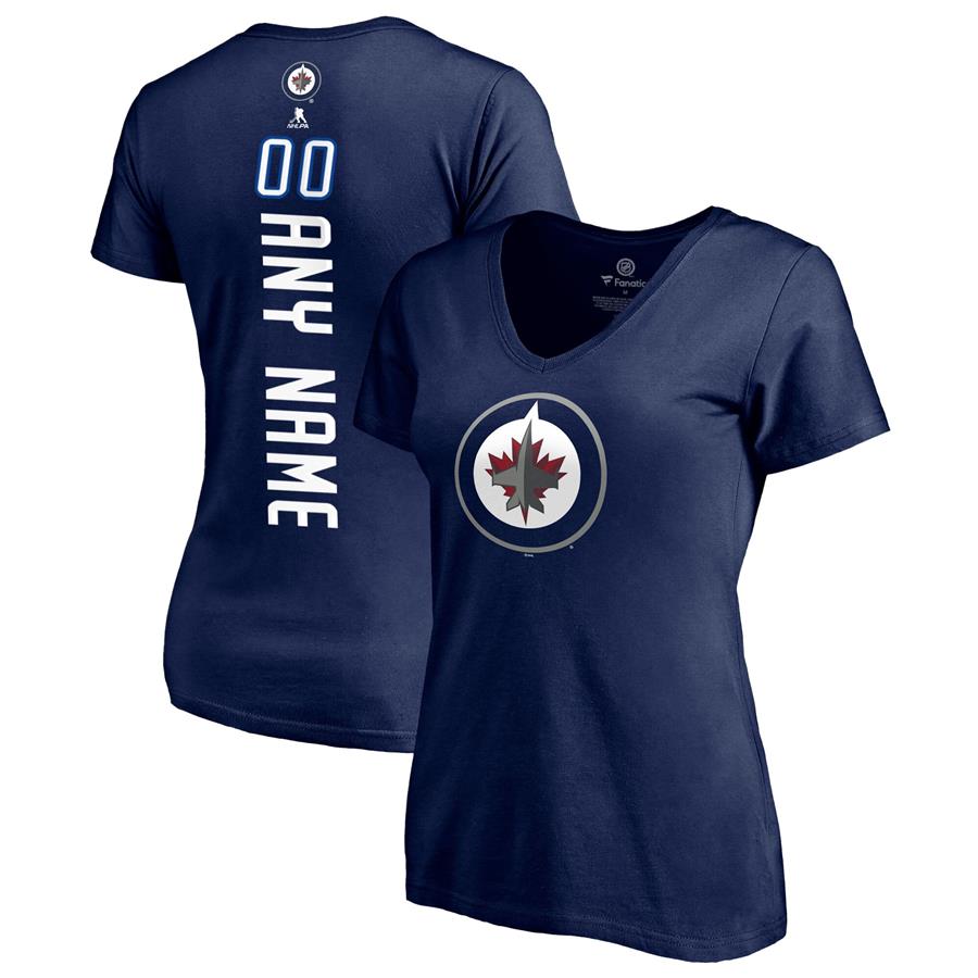 Winnipeg Jets Fanatics Branded Women's Any Name & Number Playmaker V-Neck T-Shirt- Navy