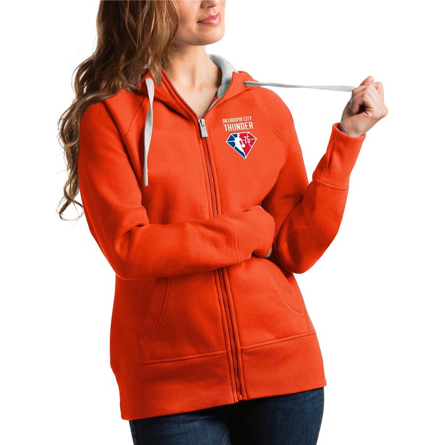 Oklahoma City Thunder Antigua Women's NBA 75th Anniversary Victory Full-Zip Hoodie - Orange