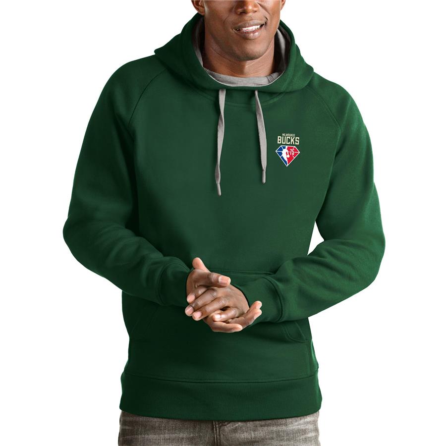 Milwaukee Bucks Antigua NBA 75th Anniversary Victory Pullover Hoodie - Hunter Green