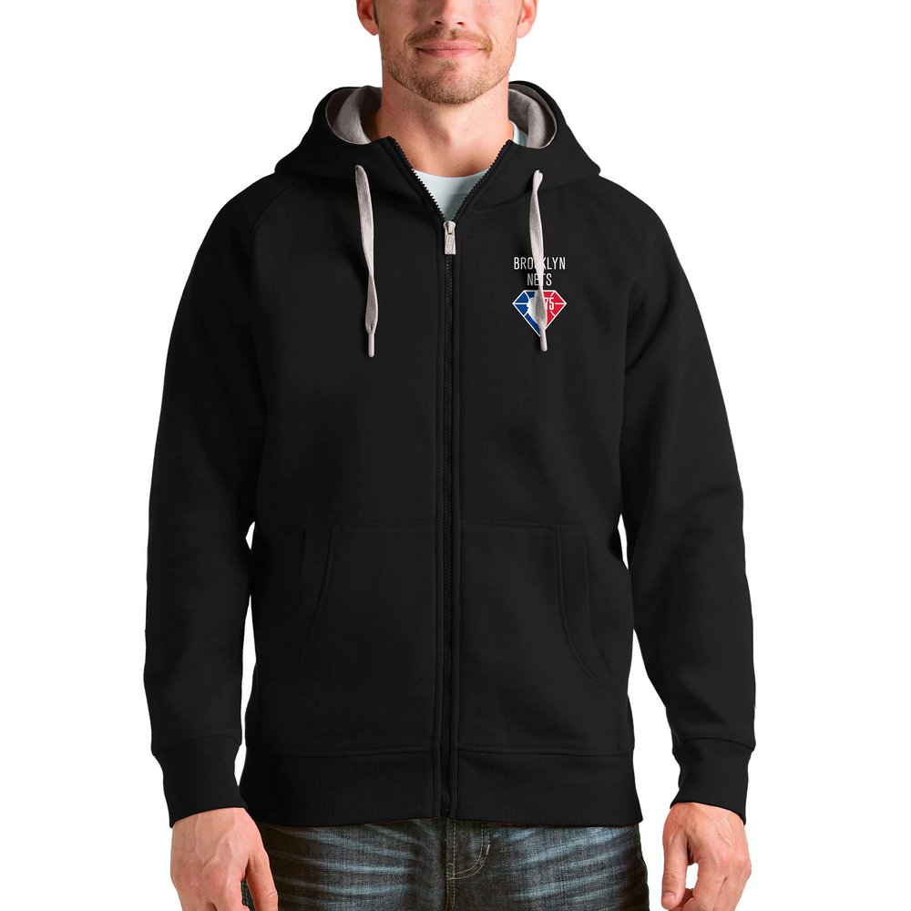 Brooklyn Nets Antigua NBA 75th Anniversary Victory Full-Zip Hoodie - Black