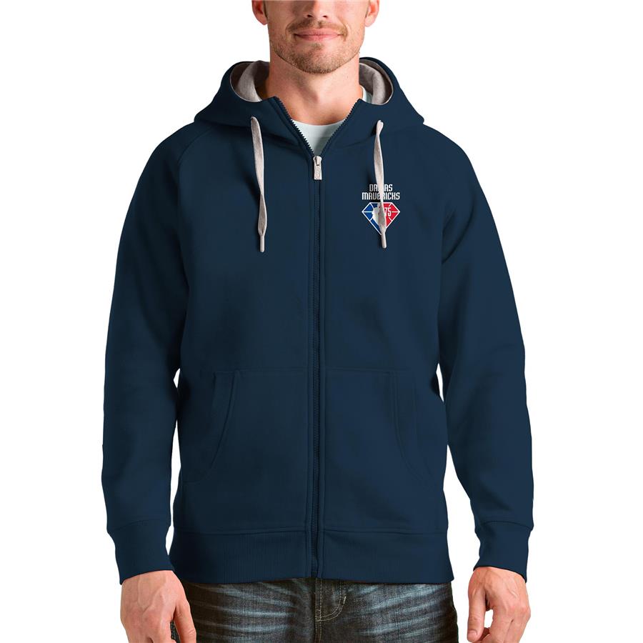 Dallas Mavericks Antigua NBA 75th Anniversary Victory Full-Zip Hoodie - Navy