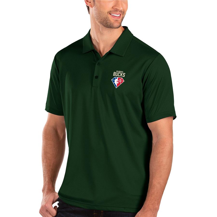 Milwaukee Bucks Antigua NBA 75th Anniversary Balance Polo - Hunter Green