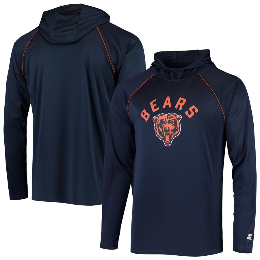 Chicago Bears Starter Raglan Long Sleeve Hoodie T-Shirt - Navy