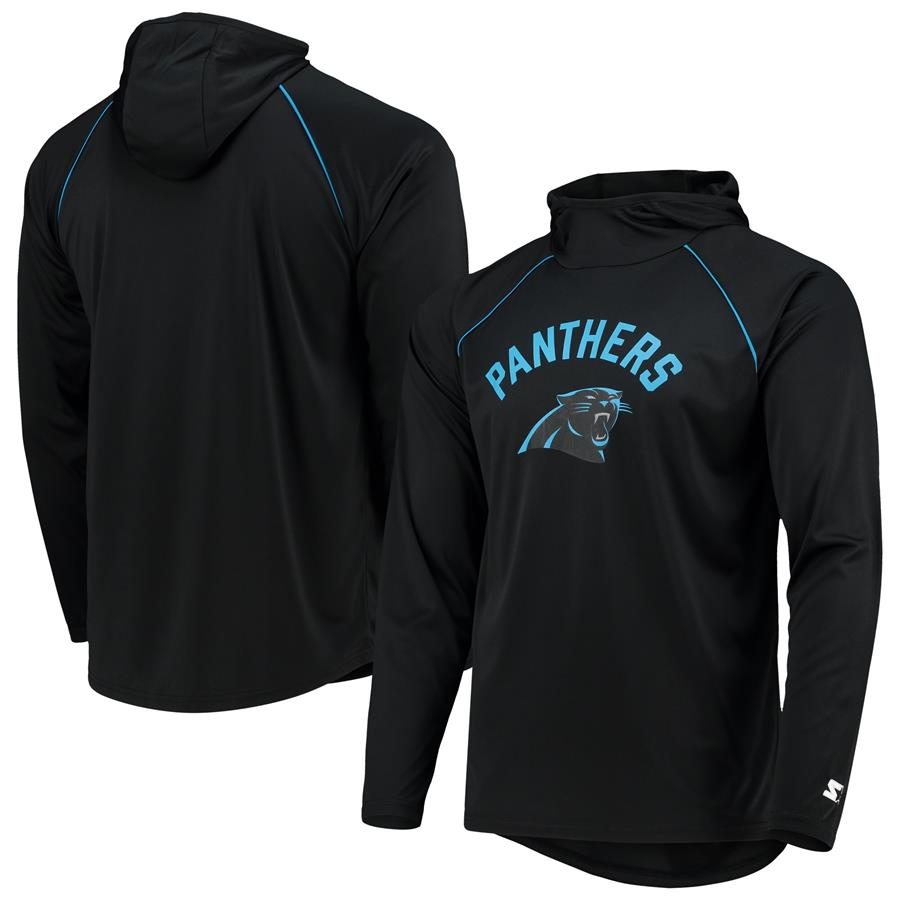 Carolina Panthers Starter Raglan Long Sleeve Hoodie T-Shirt - Black
