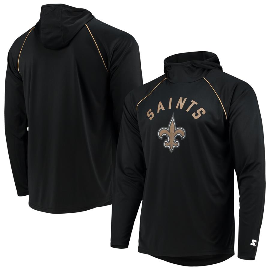 New Orleans Saints Starter Raglan Long Sleeve Hoodie T-Shirt - Black