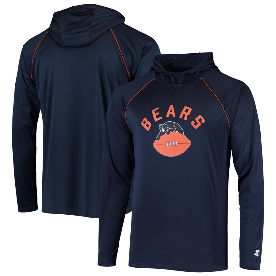 Chicago Bears Starter Throwback Raglan Hoodie Long Sleeve T-Shirt - Navy