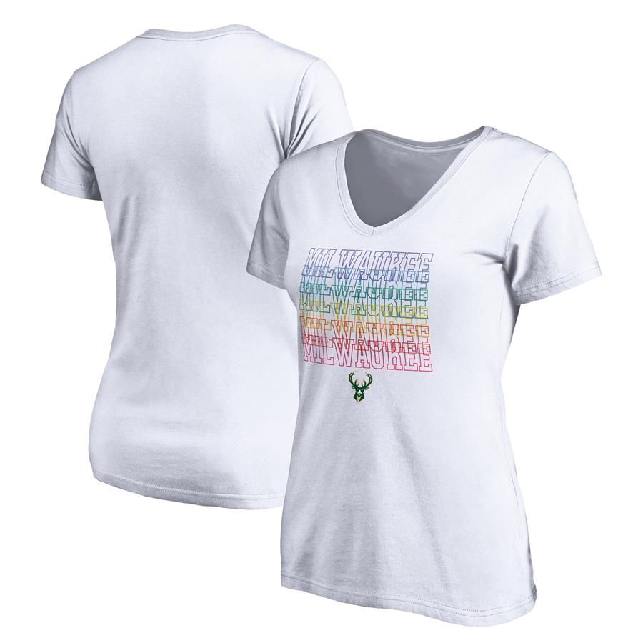 Milwaukee Bucks Fanatics Branded Women's Team City Pride V-Neck T-Shirt - White