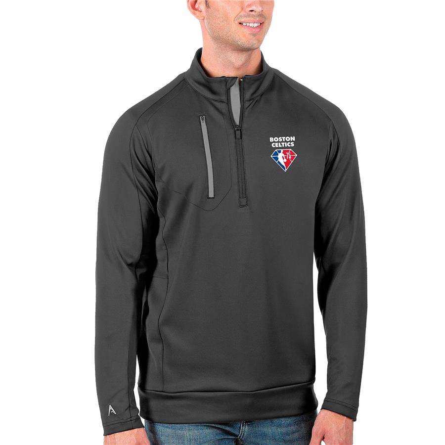 Boston Celtics Antigua NBA 75th Anniversary Generation Quarter-Zip Pullover Jacket - Charcoal