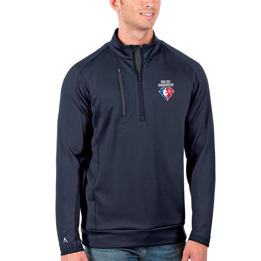 Dallas Mavericks Antigua NBA 75th Anniversary Generation Quarter-Zip Pullover Jacket - Navy