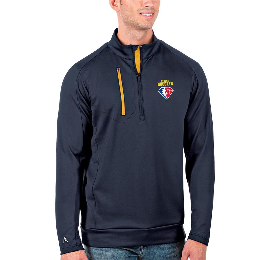 Denver Nuggets Antigua NBA 75th Anniversary Generation Quarter-Zip Pullover Jacket - Navy